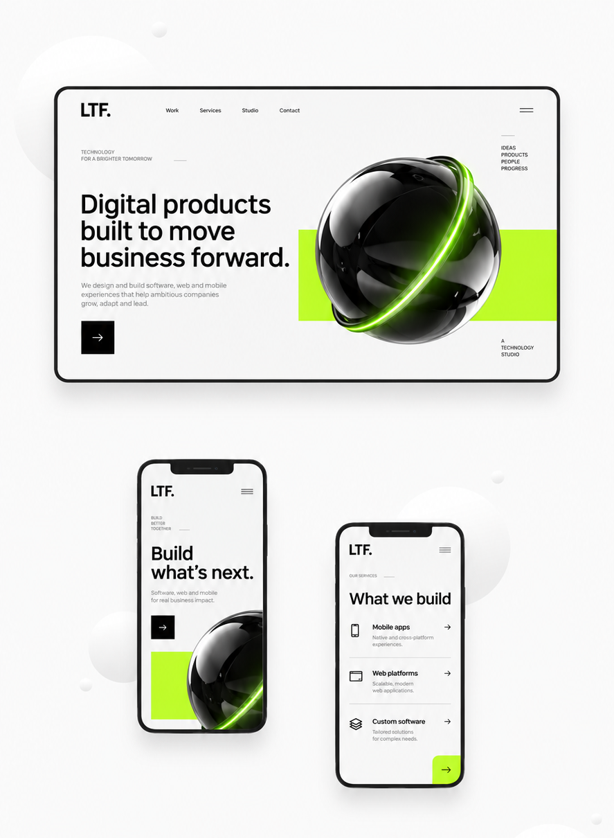 LTF Technologies brand and website design, desktop and mobile
