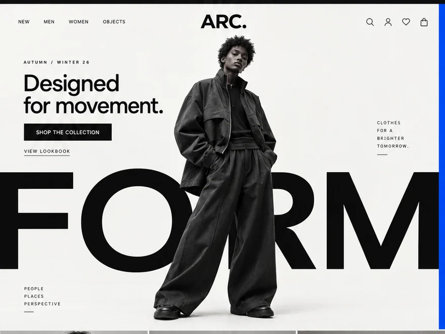 Fashion retail storefront, homepage and product grid