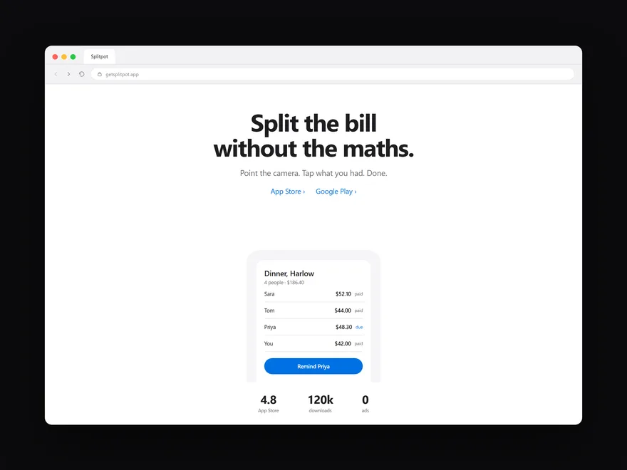 Landing page, interface design by LTF Technologies