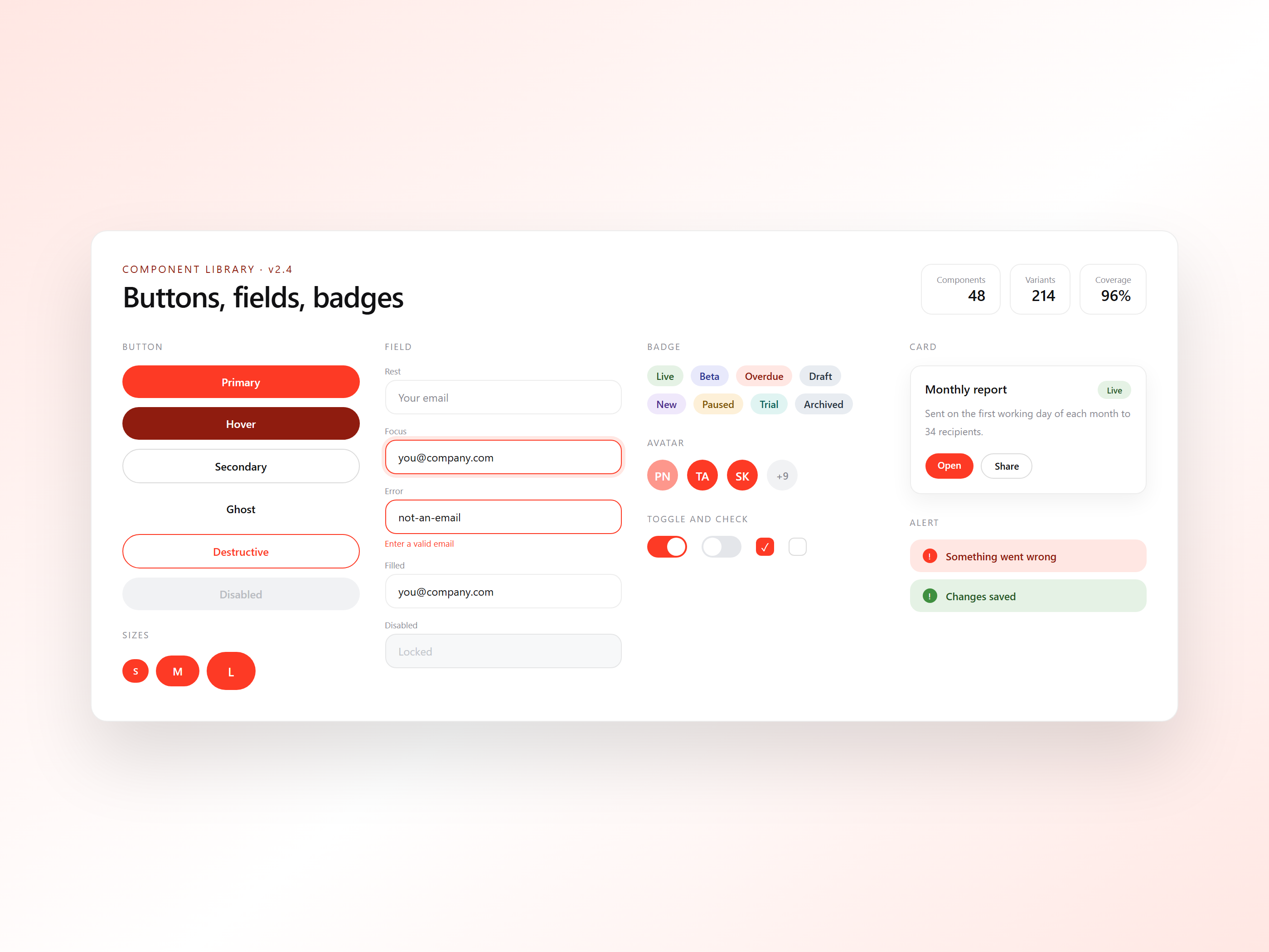 Component library, interface design by LTF Technologies